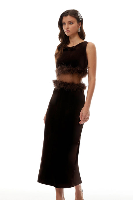 Paris Midi Dress Brown Sleeveless