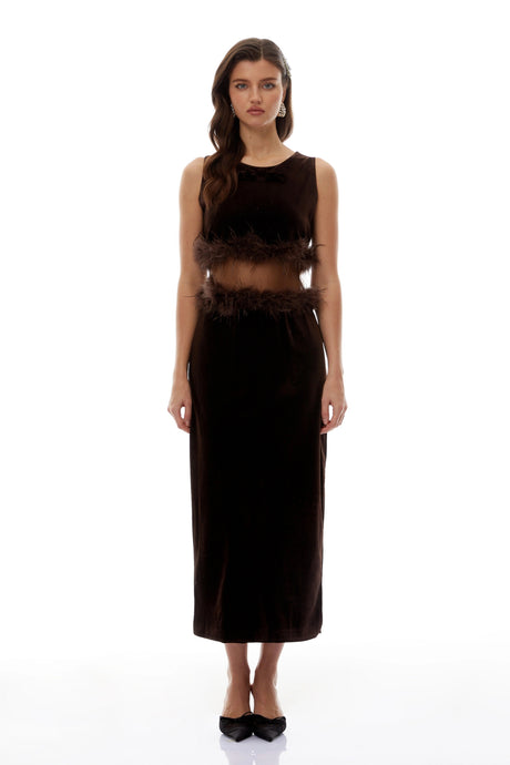 Paris Midi Dress Brown Sleeveless