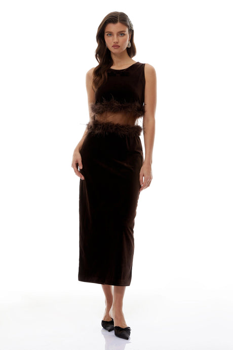 Paris Midi Dress Brown Sleeveless
