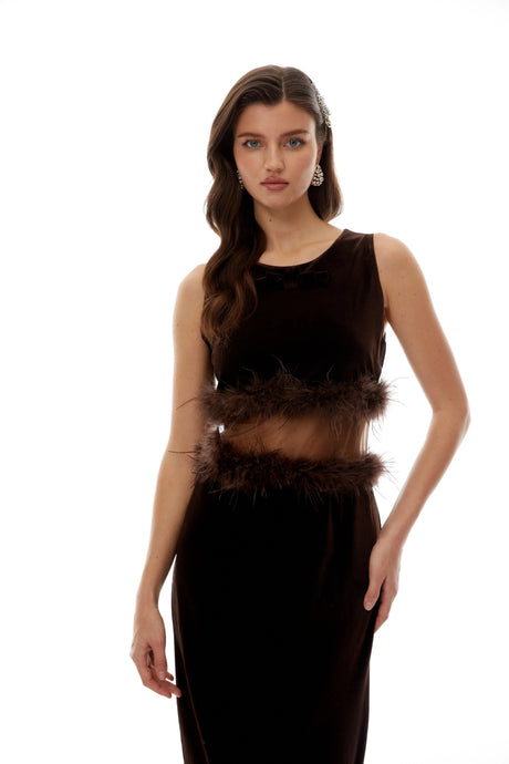 Paris Midi Dress Brown Sleeveless