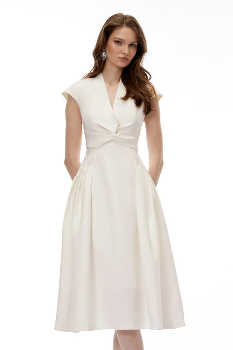 Kadence Midi Dress White Sleeveless Twist Front