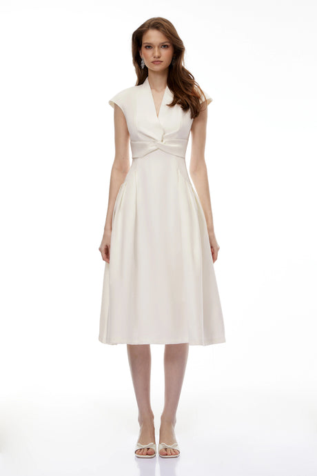 Kadence Midi Dress White Sleeveless Twist Front
