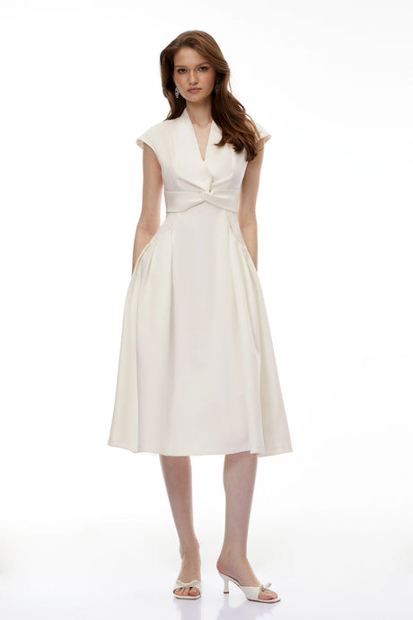 Kadence Midi Dress White Sleeveless Twist Front