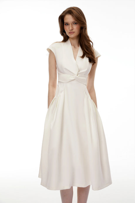Kadence Midi Dress White Sleeveless Twist Front