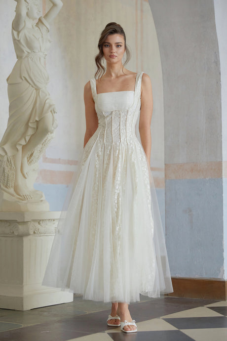 Isla Maxi Dress Neutral Tulle Panel Lace