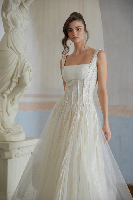 Isla Maxi Dress Neutral Tulle Panel Lace
