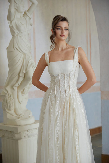 Isla Maxi Dress Neutral Tulle Panel Lace