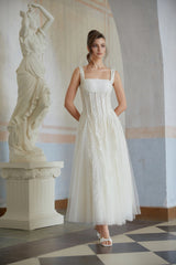 Fiadh Neutral Tulle Panel Lace Maxi Dress