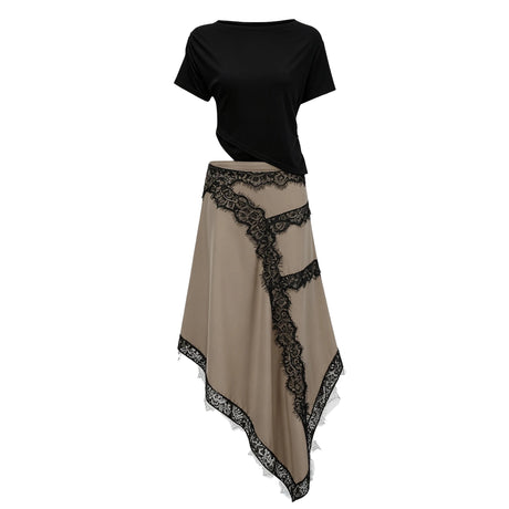 Callie Black Gathered Lace Panel Midi Dress