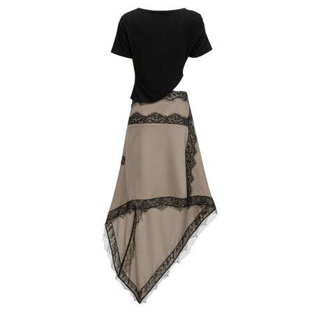 Paisley Black Gathered Lace Panel Midi Dress