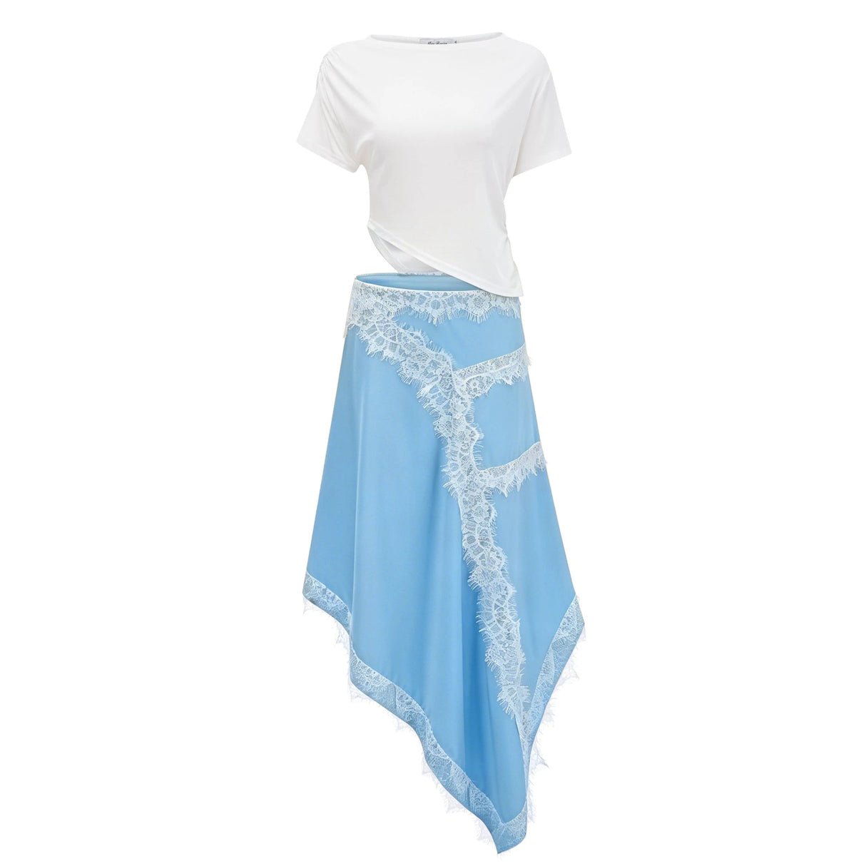 Fiamma Blue Gathered Lace Panel Maxi Dress