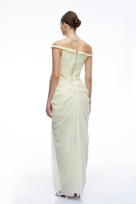 Daniela Maxi Dress Yellow Off Shoulder Ruched Bodycon
