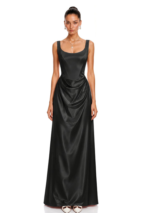 Diana Maxi Dress Black Satin Square Neck