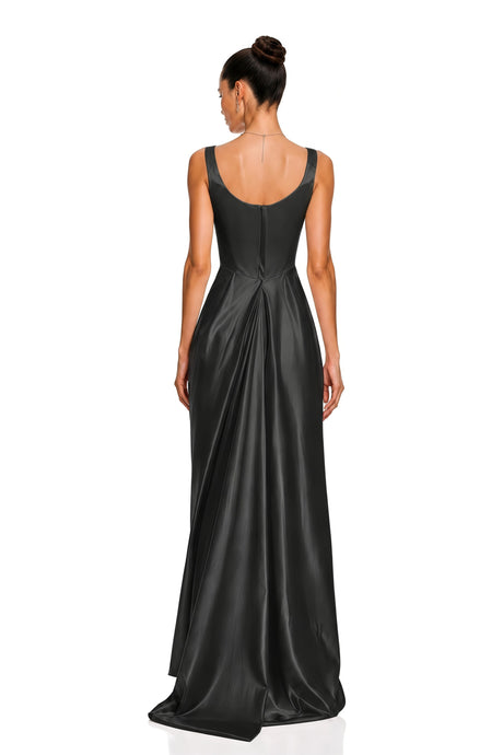 Diana Maxi Dress Black Satin Square Neck