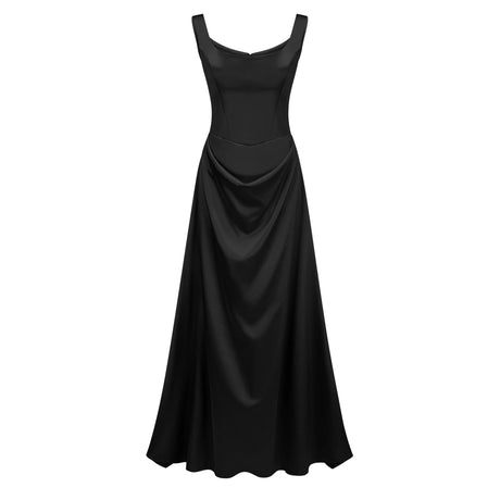Diana Maxi Dress Black Satin Square Neck