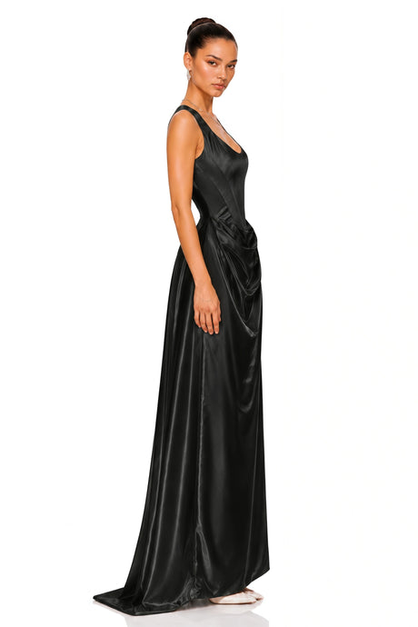 Diana Maxi Dress Black Satin Square Neck