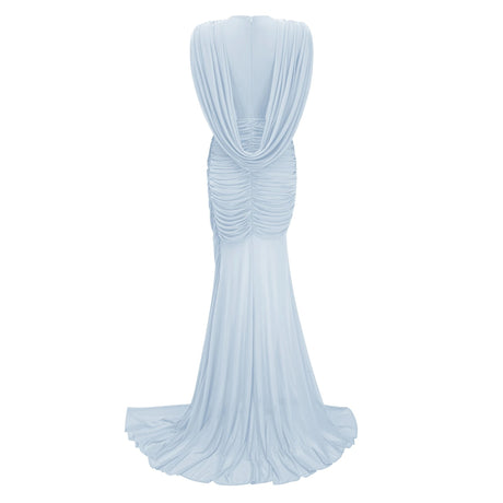 Brynn Blue Asymmetrical Draped Maxi Gown