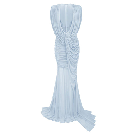 Brynn Blue Asymmetrical Draped Maxi Gown