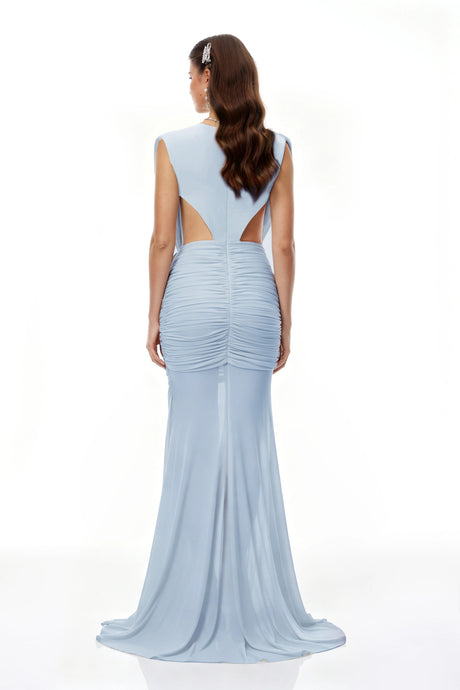Brynn Blue Asymmetrical Draped Maxi Gown