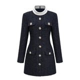 Fiona Navy Blue Embellished Tweed Mini Dress