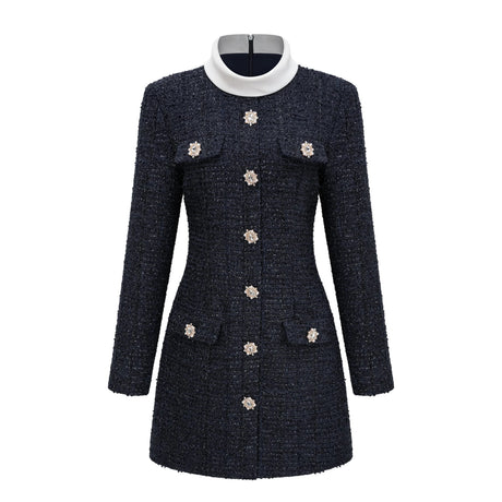 Penelope Mini Dress Navy Blue Embellished Tweed