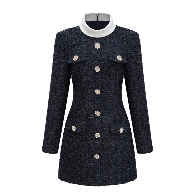 Fiona Navy Blue Embellished Tweed Mini Dress
