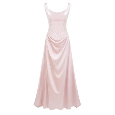Emanuela Maxi Dress Pink Satin Square Neck