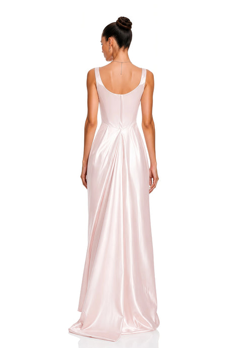Emanuela Maxi Dress Pink Satin Square Neck