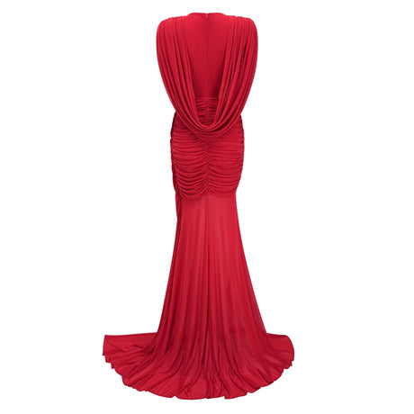 Sienna Red Asymmetrical Draped Maxi Gown