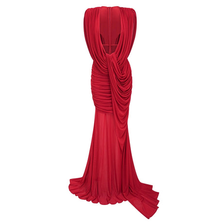 Sienna Red Asymmetrical Draped Maxi Gown