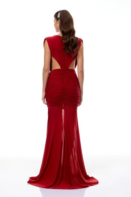Sienna Red Asymmetrical Draped Maxi Gown