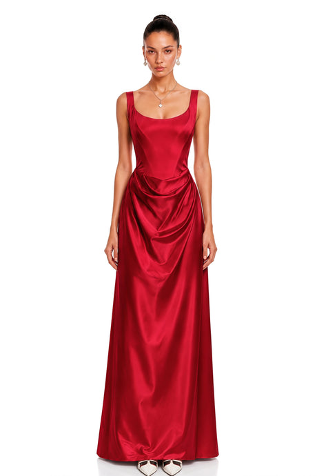 Gloria Maxi Dress Red Satin Square Neck
