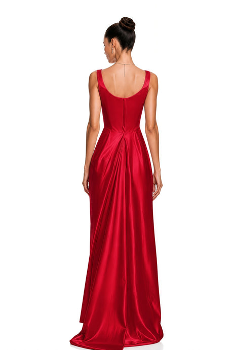 Gloria Maxi Dress Red Satin Square Neck