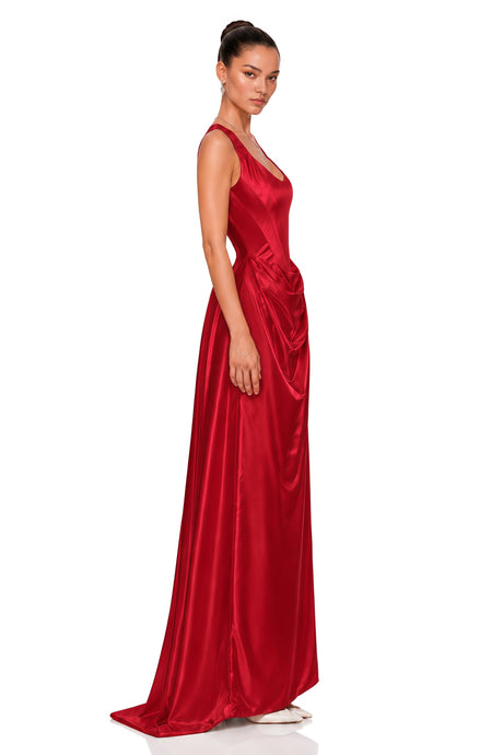 Gloria Maxi Dress Red Satin Square Neck