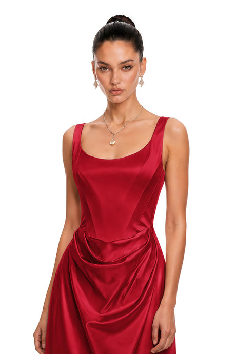 Gloria Maxi Dress Red Satin Square Neck