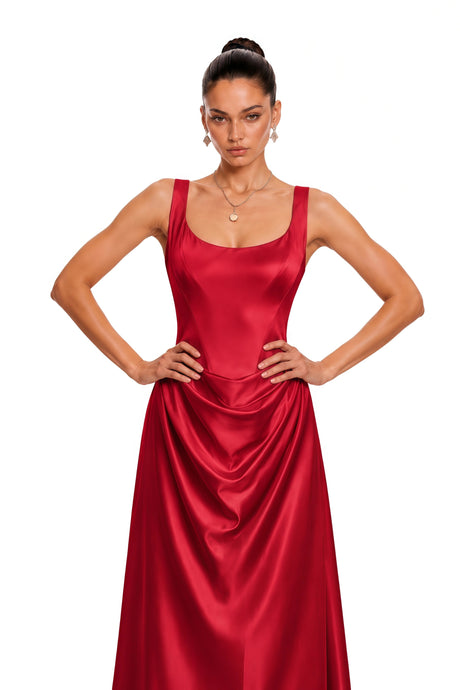 Gloria Maxi Dress Red Satin Square Neck