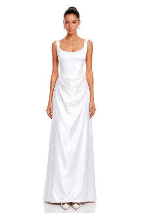 Fiona White Satin Square Neck Maxi Dress