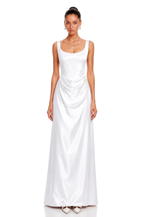 Cheyenne Maxi Dress White Satin Square Neck