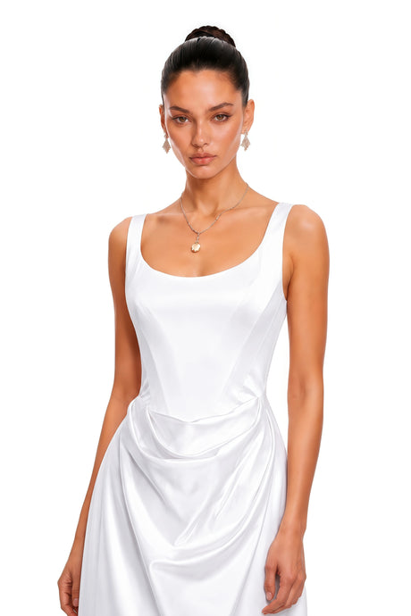 Cheyenne Maxi Dress White Satin Square Neck