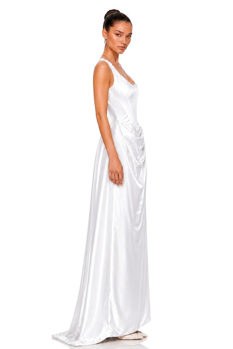 Cheyenne Maxi Dress White Satin Square Neck