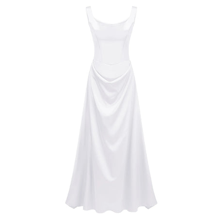Cheyenne Maxi Dress White Satin Square Neck