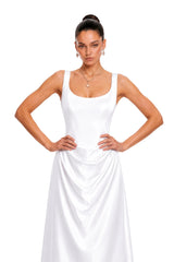 Fiona White Satin Square Neck Maxi Dress