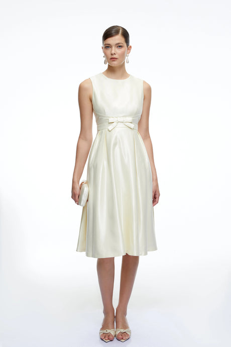 Beatrice Midi Dress White Sleeveless A-Line with Bow