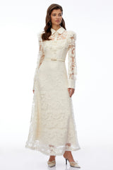 Fiord Ivory Collared Floral Lace Maxi Dress