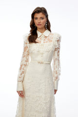 Fiord Ivory Collared Floral Lace Maxi Dress