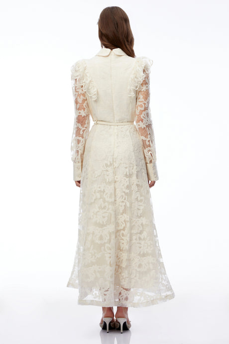 Lauretta Maxi Dress Ivory Collared Floral Lace