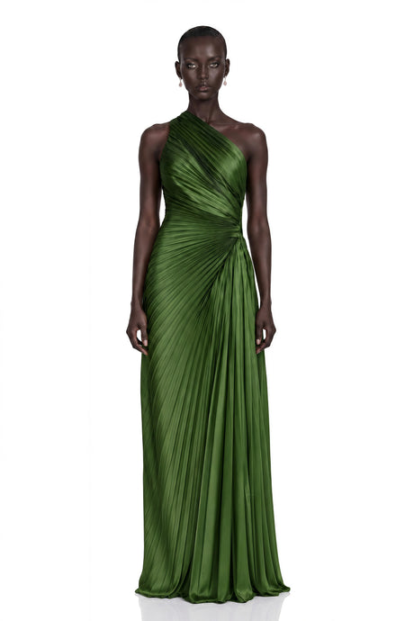 Aida Maxi Dress Emerald Green One Shoulder Pleated