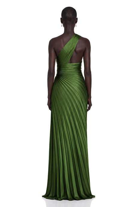 Aida Maxi Dress Emerald Green One Shoulder Pleated