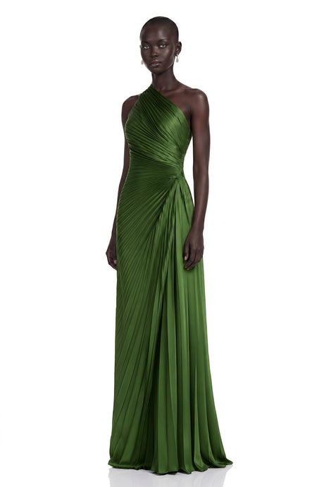 Aida Maxi Dress Emerald Green One Shoulder Pleated