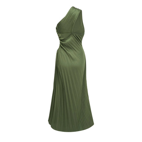 Aida Maxi Dress Emerald Green One Shoulder Pleated